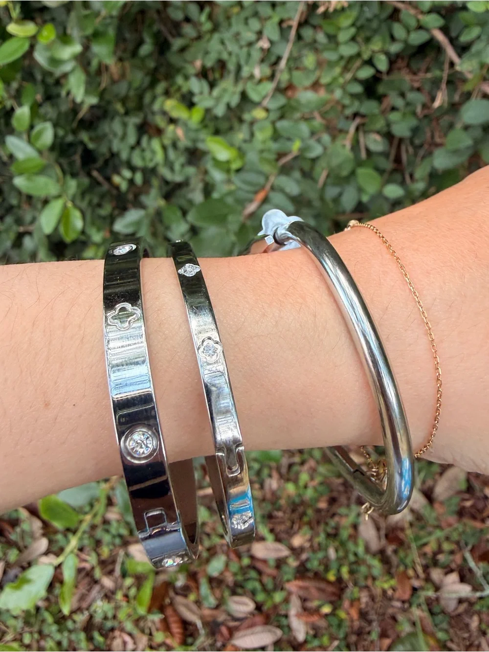Nail Motif Bangle Bracelet Set of 3 Silver
